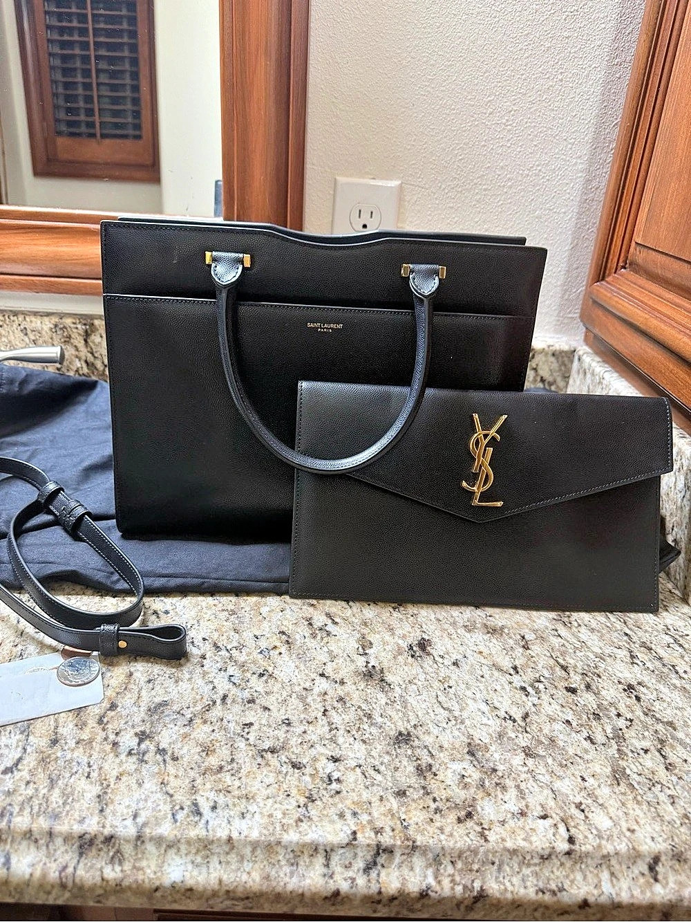 Saint Laurent Uptown Medium Tote Black Leather Bag